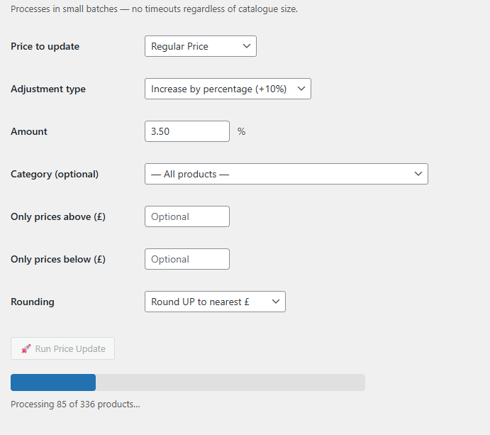 Vulture Bulk Price Update plugin screenshot